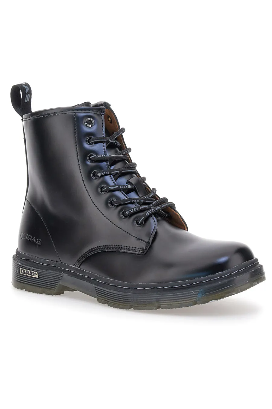 Uomo GAS Anfibi neri lucidi stringati zip laterale GAM521550