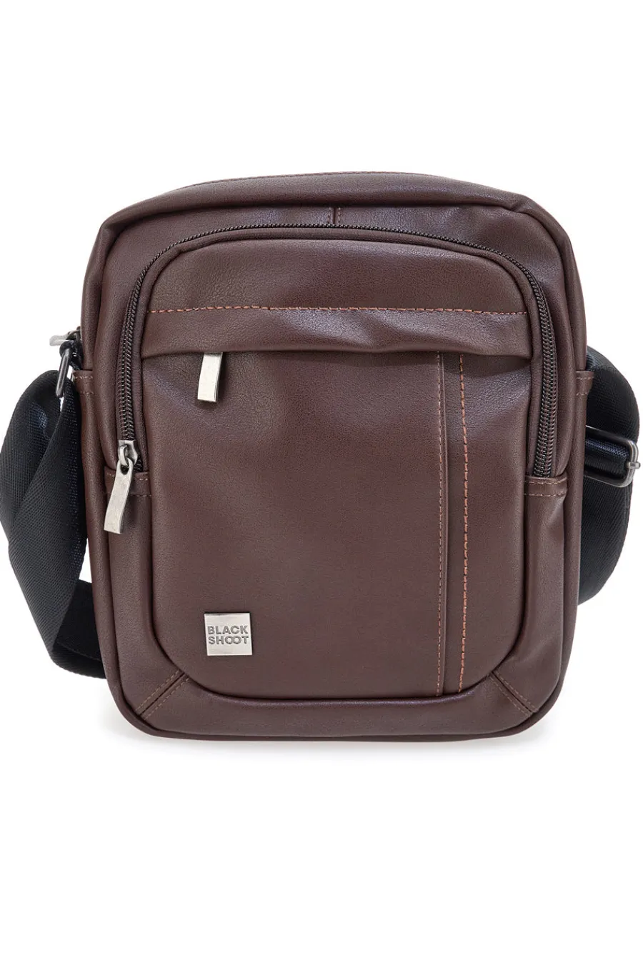Uomo BLACK SHOOT BASILE BS522-4 Schwarze Schultertasche in Ghost Brown mit Kontrastnähten