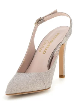 PITTARELLO COUTURE Beige Pumps mit Glitzer und Riemen 3016 ARGENTO GLITTER New