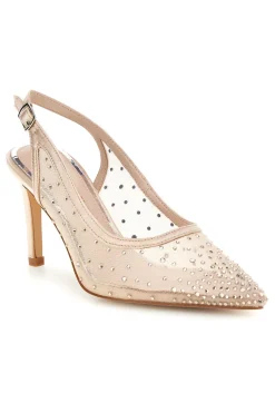 FIRST LADY Tüll Slingback Pumps mit Strasssteinen P656 BEIGE