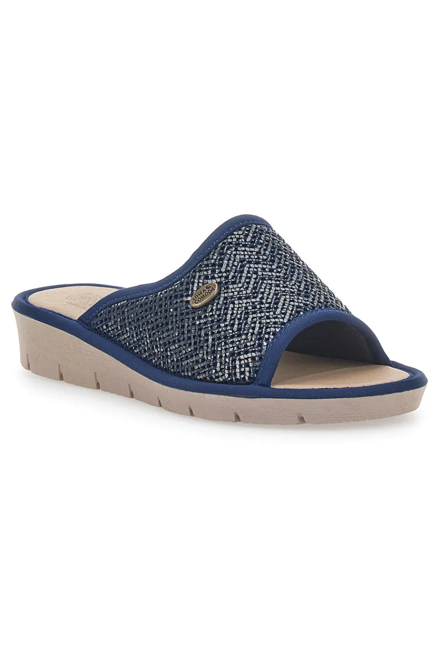 Donna LINEA COMODA Blaue Hausschuhe mit offener Spitze, komfortable Linie 7552P