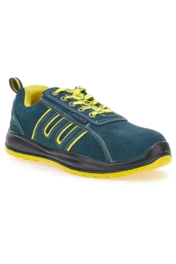 Uomo BLU STAR Blaue Sicherheitsschuhe mit gelben Einsätzen aus Blue Star BS 80 Leder
