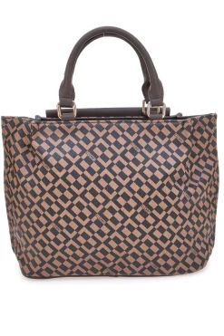 Donna LANCETTI Borsa a mano marrone con stampa geometrica LL25W-107-1