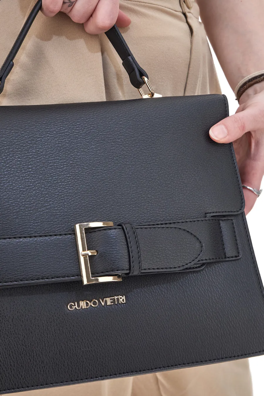 Donna GUIDO VIETRI Borsa a Mano Nera Con Tracolla Rimovibile TRIK30,363,B029