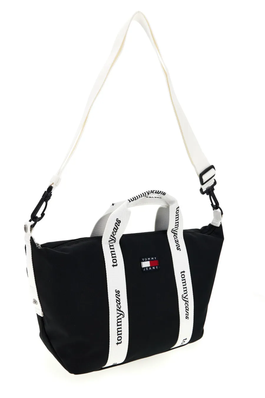 Donna TOMMY HILFIGER Borsa a Mano Nera in Tessuto con Bande Logo Tommy Jeans 18460
