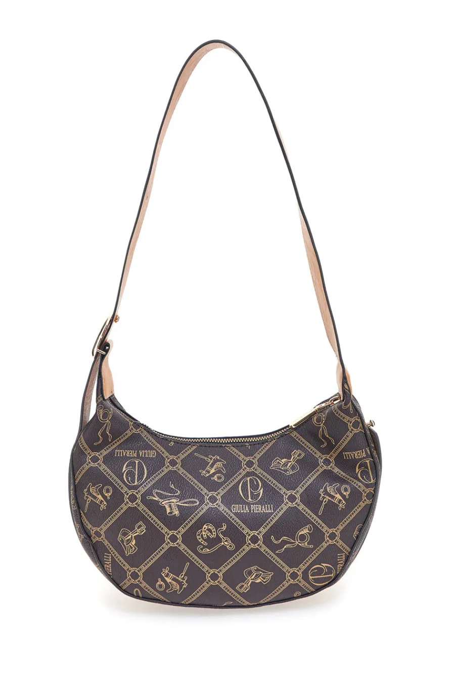 Donna GIULIA PIERALLI Borsa a spalla marrone stampa logo R-335