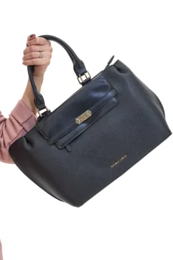 Donna DOUBLE CHECK Borsa a Spalla Nera con dettagli Dorati e Manico 18248-2