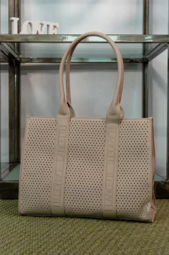 Donna LANCETTI Borsa a spalla traforata beige con manici LL25S-253-1