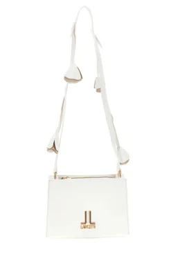 Donna LANCETTI Borsa a Tracolla Bianca con Logo Dorato e Tracolla con Fiori LL26S-106-2
