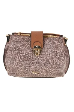 Donna BASILE Borsa a Tracolla Marrone con Fantasia Micro e Chiusura a Scatto Dorata BA1280TAP
