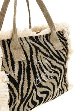 Donna BASILE Borsa Beige e nera animalier con frange CLASSBA22224
