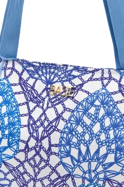 Donna BASILE Borsa bianca e blu con fantasia geometrica e nappina BA22152
