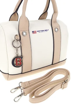 Donna COTTON BELT Borsa bianca inserti beige manici doppi 19,045,B028