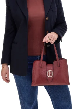 Donna GIULIA PIERALLI Borsa bordeaux con manici doppi e logo metallico M-943