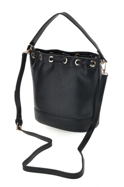 Donna BASILE Borsa Bucket Nera con Coulisse e Dettagli Dorati BA1277DOLL