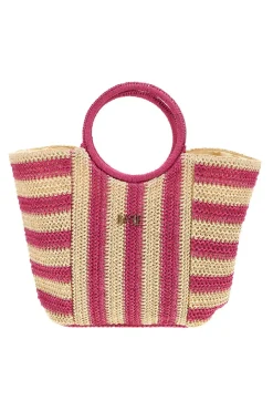 Donna BASILE Borsa mare beige e fucsia intrecciata BA27408