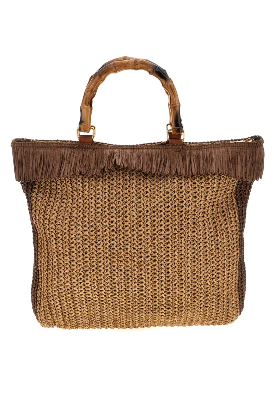 Donna BASILE Borsa mare beige e marrone intrecciata con frange CLASS BA27402