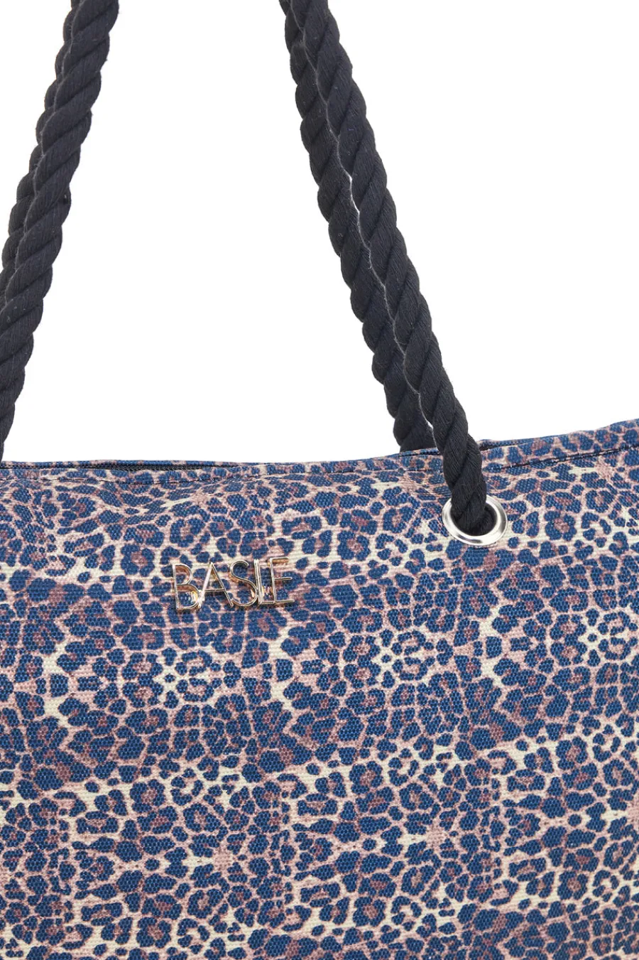 Donna BASILE Borsa mare blu con stampa animalier e manici corda BA23632