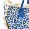 Donna BASILE Borsa Mare Blu in Tessuto Denim con Stampa Animalier e Frange CLASS BA22223