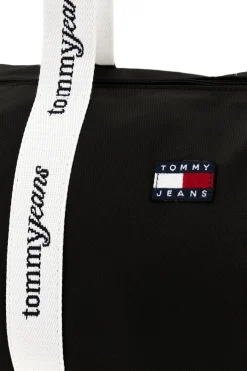 Donna TOMMY HILFIGER Borsa Mare Nera in Tessuto con Manici con Logo Tommy Jeans 18461
