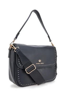 Donna DOUBLE CHECK Borsa Nera con Tracolla e Manico Rimovibili 18242-4