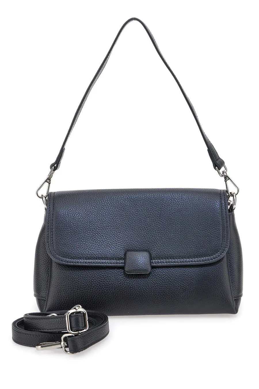 Donna FIRST LADY Borsa nera in vera pelle con manico corto e tracolla SL 68870