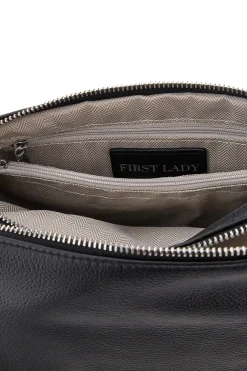 Donna FIRST LADY Borsa nera in vera pelle con manico corto e tracolla removibili SL 58809