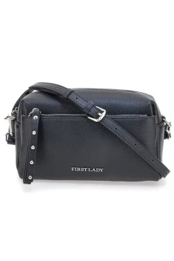 Donna FIRST LADY Borsa nera in vera pelle con tracolla e tasche interne SL 99138