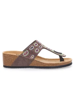 PRIMA RIGA e Flip Flops mit Plateau und farbigen Steinen FIRST ROW 12602 BRAUN Hot
