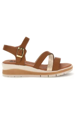 BIO UP Braune Sandalen mit gekreuzten Riemen und 2 Keil CUOIO, PLATINO Sale