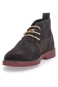 Uomo PITTARELLO Braune Stiefeletten aus echtem Leder mit burgunderfarbener Sohle 322