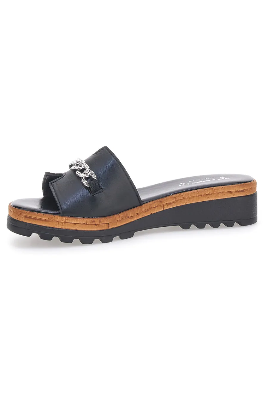 PITTARELLO Ciabatta Nera con Fascia in Pelle e Catena Decorativa 333170811 NERO Hot