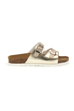 PITT KIDS Ciabatta Oro Metallizzata con Doppia Fascia e Fibbie 40021BIH