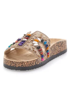 PRIMA RIGA Ciabatte beige con applicazioni multicolor 14219 Sale