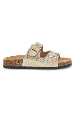 PRIMA RIGA Ciabatte Beige con trama multicolore pitonata e doppia fibbia 14601 Sale