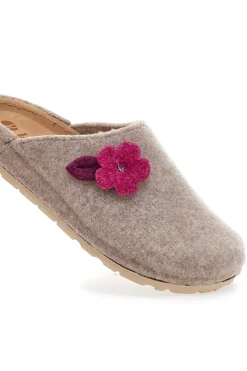 Donna INBLU Ciabatte beige in feltro con fiore e foglia 12 NB