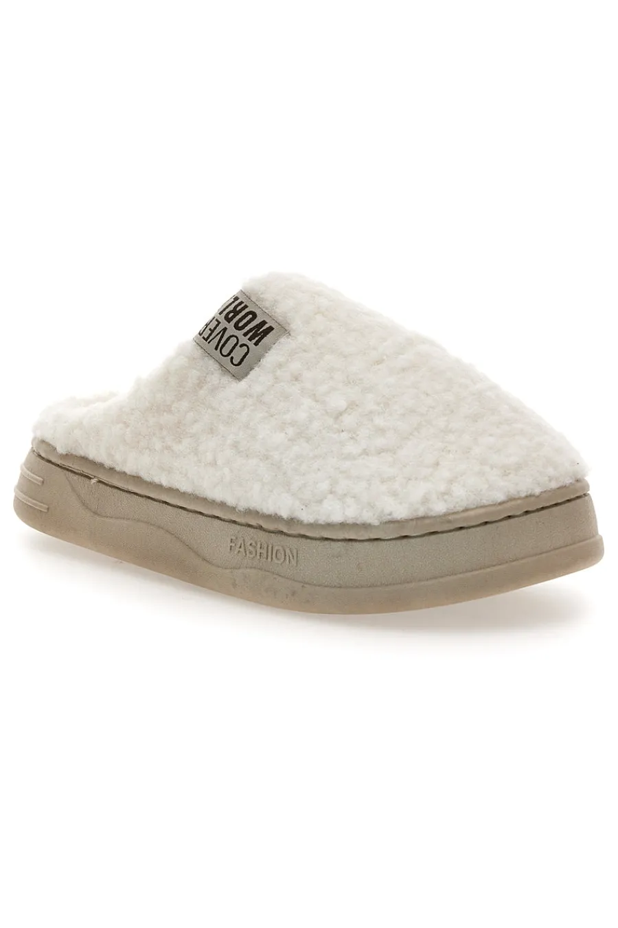 Donna COVERI WORLD Ciabatte beige in tessuto teddy 25847