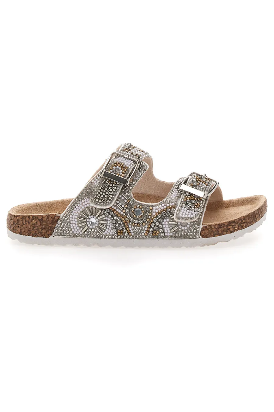 PITT KIDS Ciabatte bianche con doppia fibbia e glitter 14501