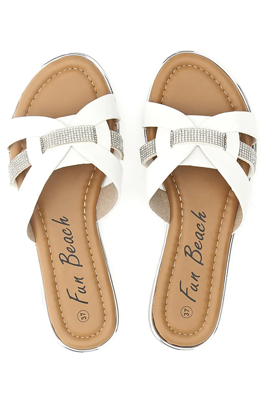 FUN BEACH Ciabatte bianche con fasce incrociate e strass 14217 BIANCO Sale