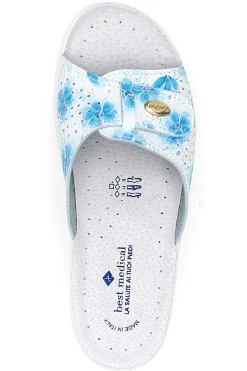 BEST MEDICAL Ciabatte bianche con fiori azzurri e suola antiscivolo 13