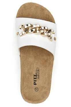 PITT KIDS Ciabatte bianche con maxi catena oro 14450
