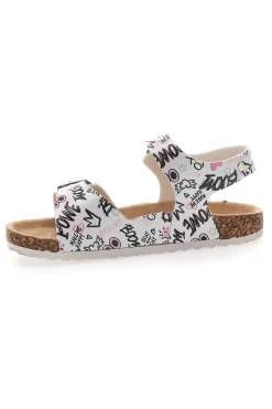 PITT KIDS Ciabatte bianche con stampa lettering e doppia fascia 14508