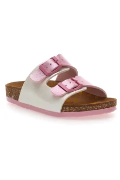 PITTARELLO BIO Ciabatte bianche e rosa con doppia fibbia 257A206SR