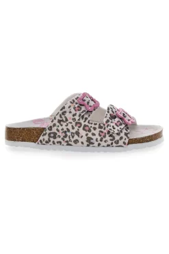 PITT KIDS Ciabatte Bianche Leopardate con Dettagli Rosa 14459
