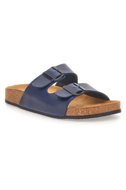 Uomo PITTARELLO TIERRA Ciabatte blu con doppia fibbia e sottopiede in pelle Made in Italy 335A038SR