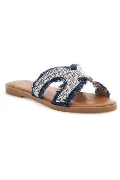 THE FIRST Ciabatte blu e argento con brillantini e frange PREA54 Outlet