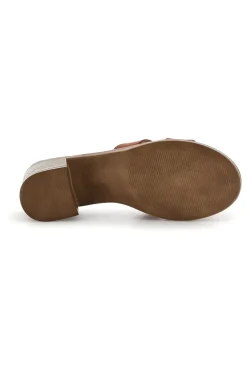 PLOCADI Ciabatte cuoio mules con fascia traforata e tacco effetto legno Made in Italy 046525 Discount