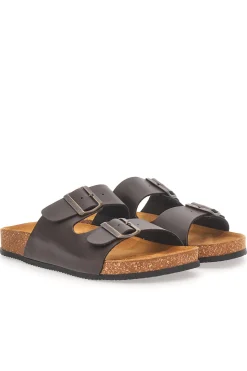 Uomo PITTARELLO TIERRA Ciabatte marroni con doppia fibbia e sottopiede in pelle Made in Italy 335A2177SR