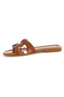 PRIMA RIGA Ciabatte marroni in vera pelle intrecciate 111 COGNAC Hot