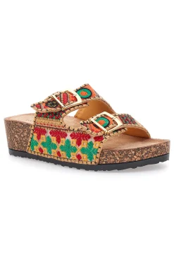 DAME ROSE Ciabatte multicolor platform con dettagli etnici APY65 BEIGE Clearance